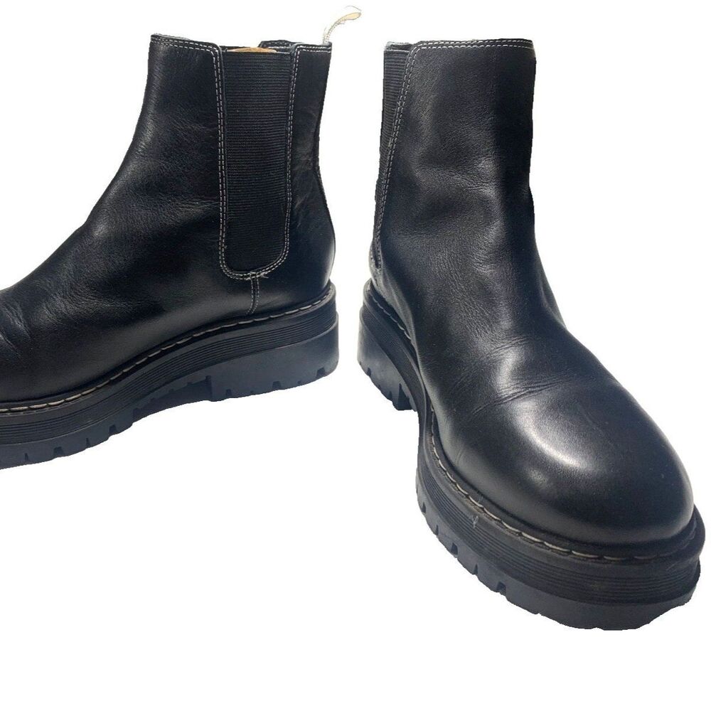 Marc Fisher Pirro Black Leather Lug Sole Chelsea Boots 8.5 Chunky Grunge